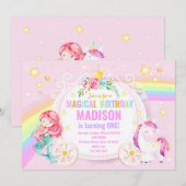 Mermaid and Unicorn Magical Birthday Invitation Kaart (Voorkant / Achterkant)