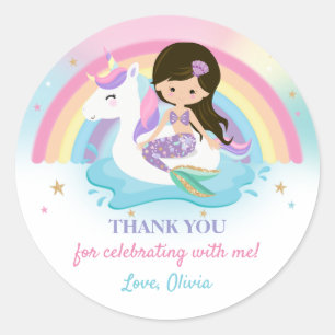Mermaid and Unicorn Pool Birthday Party Favor Ronde Sticker