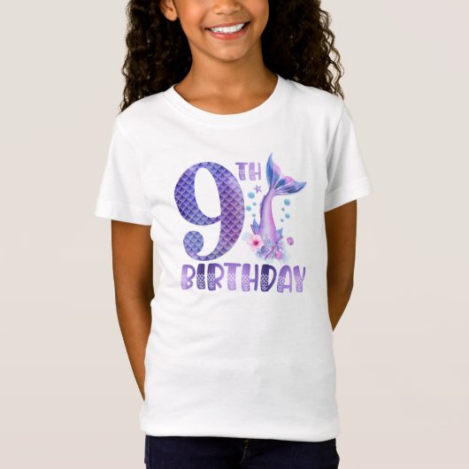 Mermaid Anniversaire 9e anniversaire T-shirt (Devant)