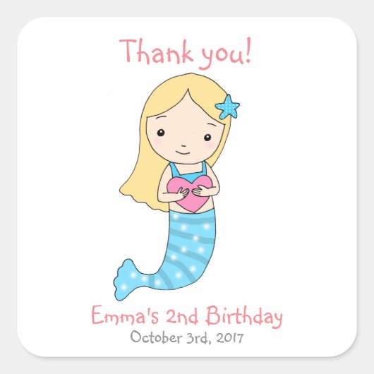 Mermaid Anniversaire Favoriser Sticker Fête de sir (Devant)