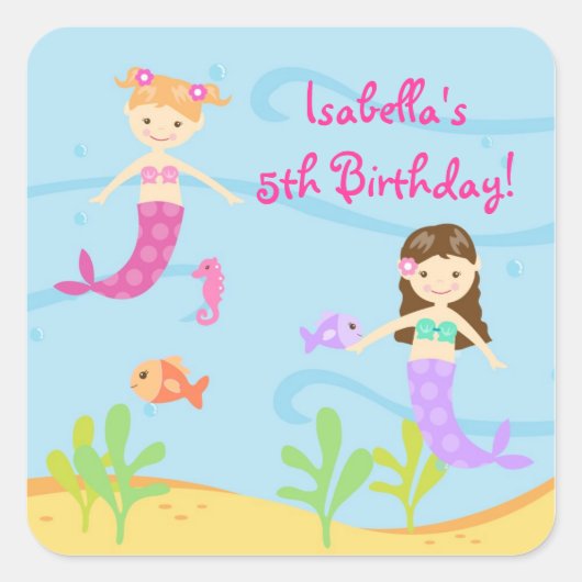 Mermaid Anniversaire Fête Favoriser Stickers Étiqu (Devant)