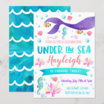 Mermaid Anniversaire Fête Invitation Mermaid