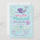 Mermaid Anniversaire Fête Invitation Purple Rose O (Devant)