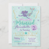Mermaid Anniversaire Fête Invitation Purple Turquo (Devant)