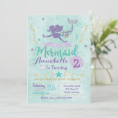 Mermaid Anniversaire Fête Invitation Purple Turquo (Debout devant)