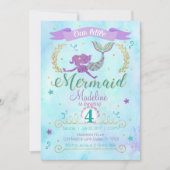 Mermaid Anniversaire Fête Invitation Purple Turquo (Devant)