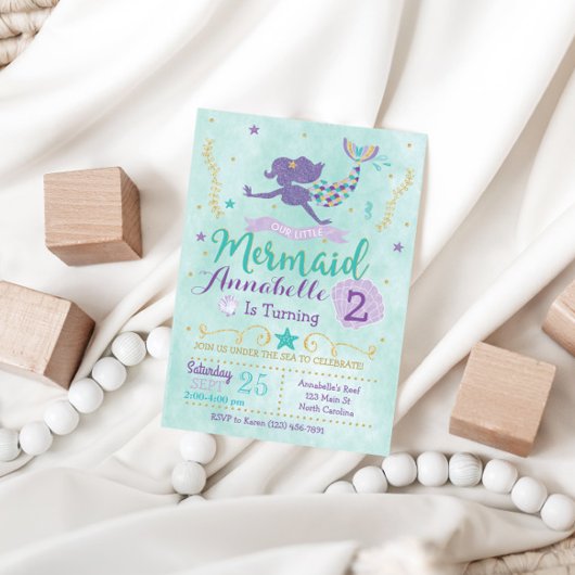 Mermaid Anniversaire Fête Invitation Purple Turquo