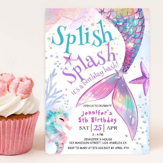 Mermaid Anniversaire Fête Splish Splash Invitation