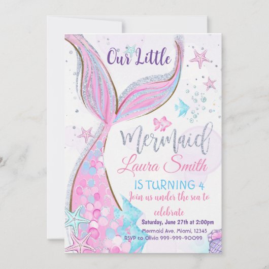 Mermaid Anniversaire Invitation Fête Mermaid (Devant)