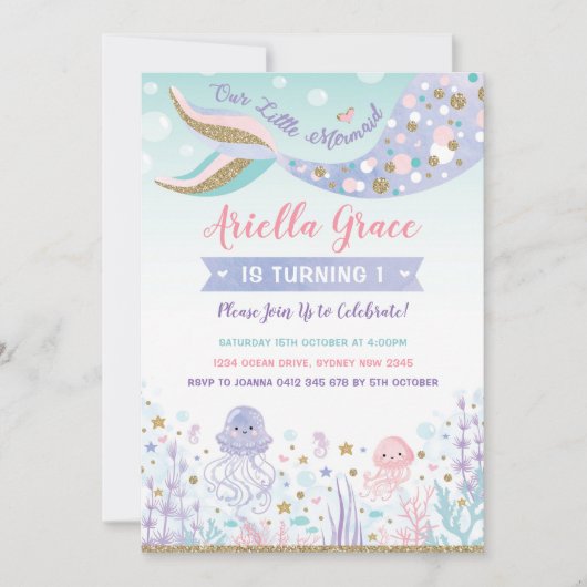 Mermaid Anniversaire Invitation sous le Sea Pool P (Devant)