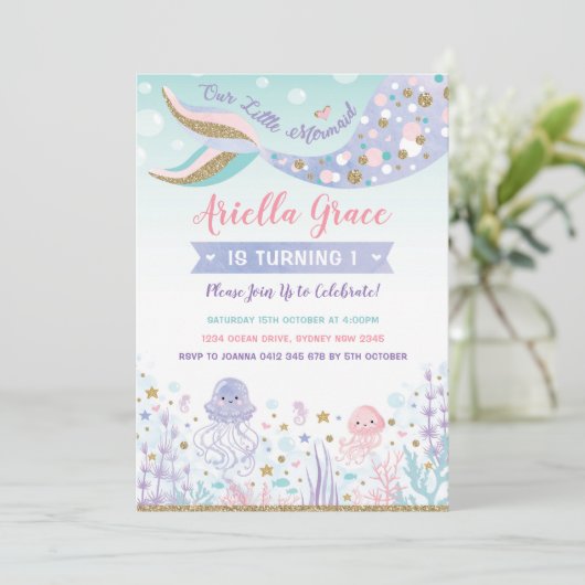 Mermaid Anniversaire Invitation sous le Sea Pool P (Debout devant)
