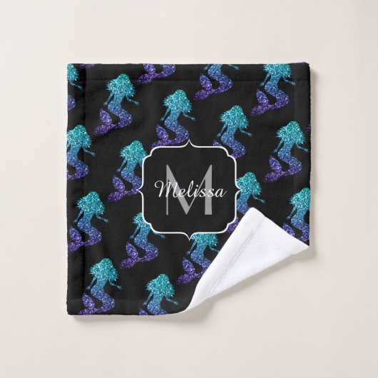 Mermaid aqua bleu ombre motif Monogramme (Gant de toilette)