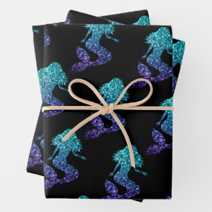 Mermaid aqua blue ombre Sparkles black Inpakpapier Vel