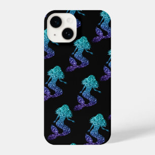 Mermaid aqua blue ombre Sparkles black iPhone 14 Hoesje