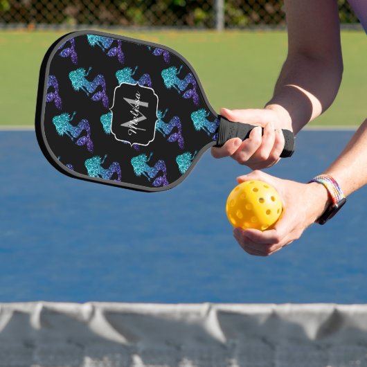Mermaid aqua blue ombre Sparkles Monogram Pickleball Paddle (Insitu)
