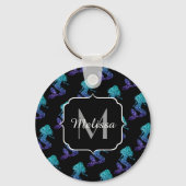 Mermaid aqua blue ombre Sparkles Monogram Sleutelhanger (Voorkant)