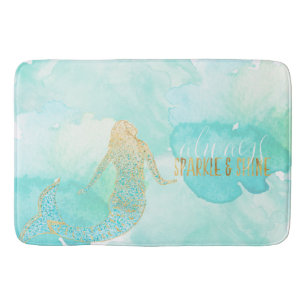 Mermaid Aqua Gold Sparkle Badmat