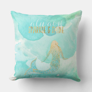 Mermaid Aqua Gold Sparkle Kussen