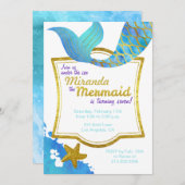 Mermaid Aquarelle Or Invitation Anniversaire (Devant / Derrière)