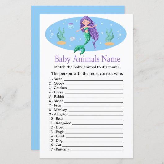 Mermaid Baby Animals Name Game (Voorkant / Achterkant)
