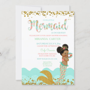 Mermaid Baby Girl African American Peach Mint Gold Kaart