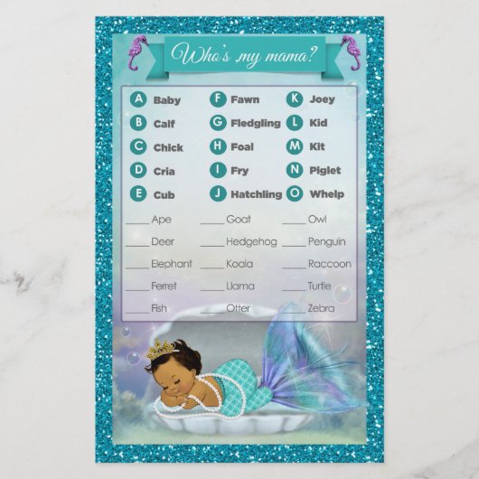 Mermaid Baby shower Animal Match Game #136 Medium (Voorkant)