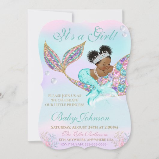 Mermaid Baby shower Glitter Tail Kaart (Voorkant)