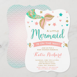 Mermaid Baby shower Invitation Blauwgroen Coral Go Kaart