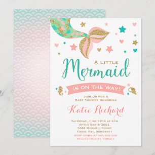 Mermaid Baby shower Invitation Blauwgroen Coral Go Kaart