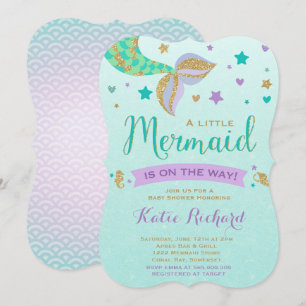 Mermaid Baby shower Invitation Blauwgroen Paars Go Kaart