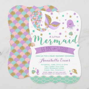 Mermaid Baby shower Invitation Blauwgroen Paars Go Kaart