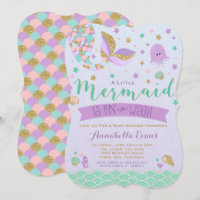 Mermaid Baby shower Invitation Blauwgroen Paarse G