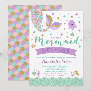 Mermaid Baby shower Invitation Blauwgroen Paarse G Kaart