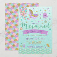 Mermaid Baby shower Invitation Blauwgroen Paarse G
