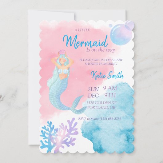 Mermaid Baby shower Invitation Kaart (Voorkant)
