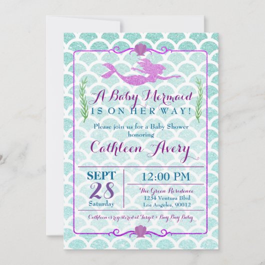 Mermaid Baby shower Invitation Kaart (Voorkant)