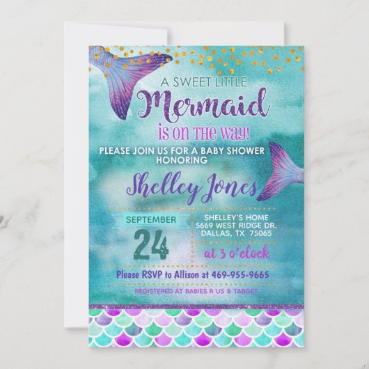 Mermaid Baby shower Invitation Kaart (Voorkant)