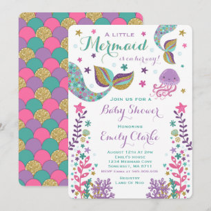 Mermaid Baby shower Invitation Pink Gold Shower Kaart