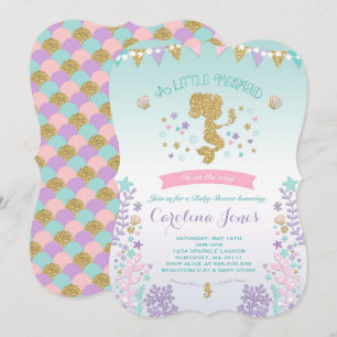 Mermaid Baby shower Invitation Roze Blauwgroen Paa Kaart