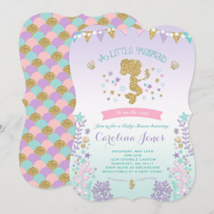 Mermaid Baby shower Invitation Roze Blauwgroen Paa Kaart