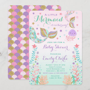 Mermaid Baby shower Invitation Roze Gouden Douche Kaart