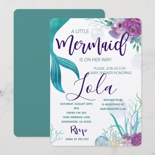 MERMAID BABY SHOWER INVITE KAART (Voorkant / Achterkant)