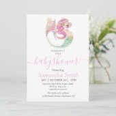 MERMAID BABY SHOWER Roze Invitation Aankondiging (Staand voorkant)