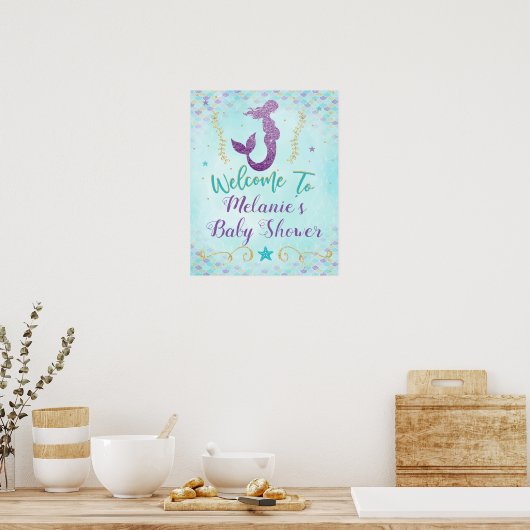 Mermaid Baby Shower Welkombord Poster Achtergrond (Keuken)
