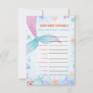 Mermaid Baby woord scramble baby shower spel Kaart
