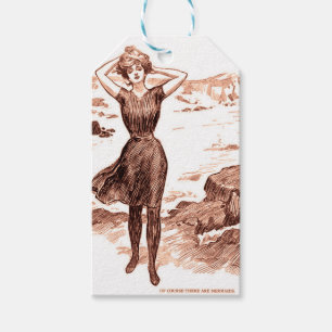 Mermaid Beach Gibson Girl Victoriaans Antiek Cadeaulabel