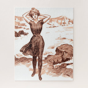 Mermaid Beach Gibson Girl Victoriaans Antiek Legpuzzel