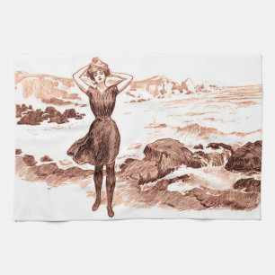 Mermaid Beach Gibson Girl Victoriaans Antiek Theedoek