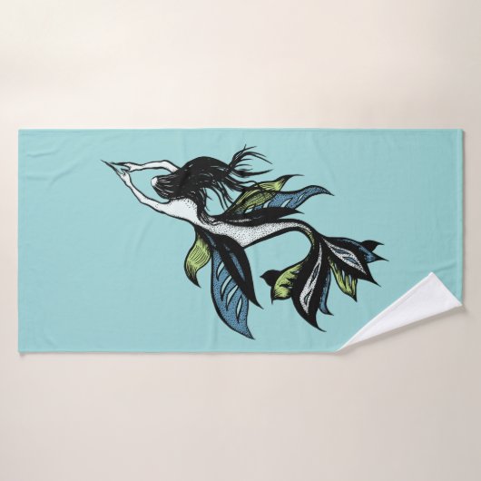 Mermaid belle main dessinée (Serviette de bain)
