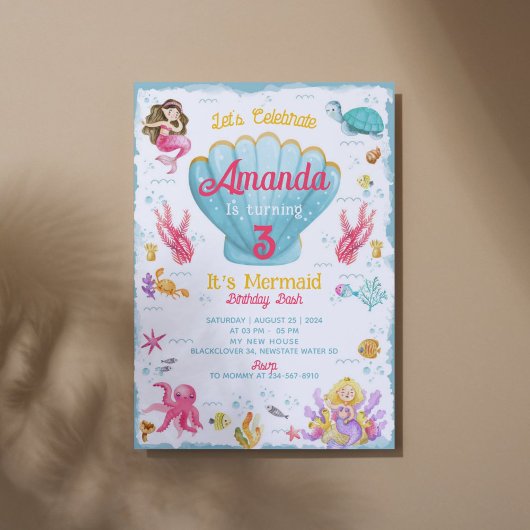 Mermaid Birthday Bash Party bewerkbare uitnodiging